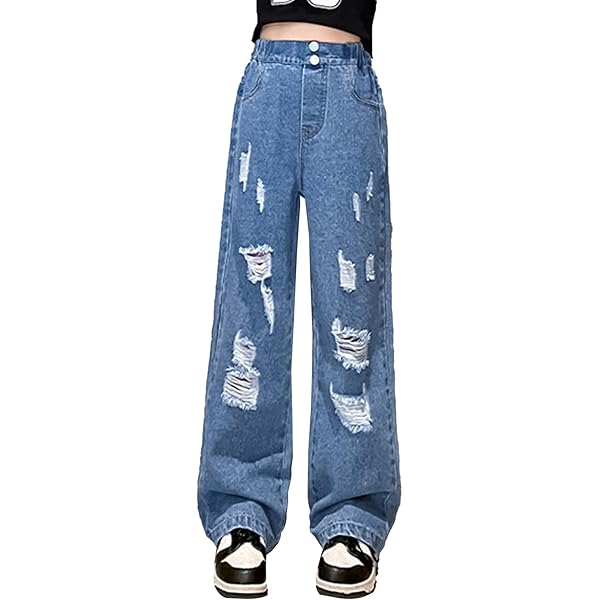 Amazon.com: Loyan Girls Distressed Denim Pants Stretchy